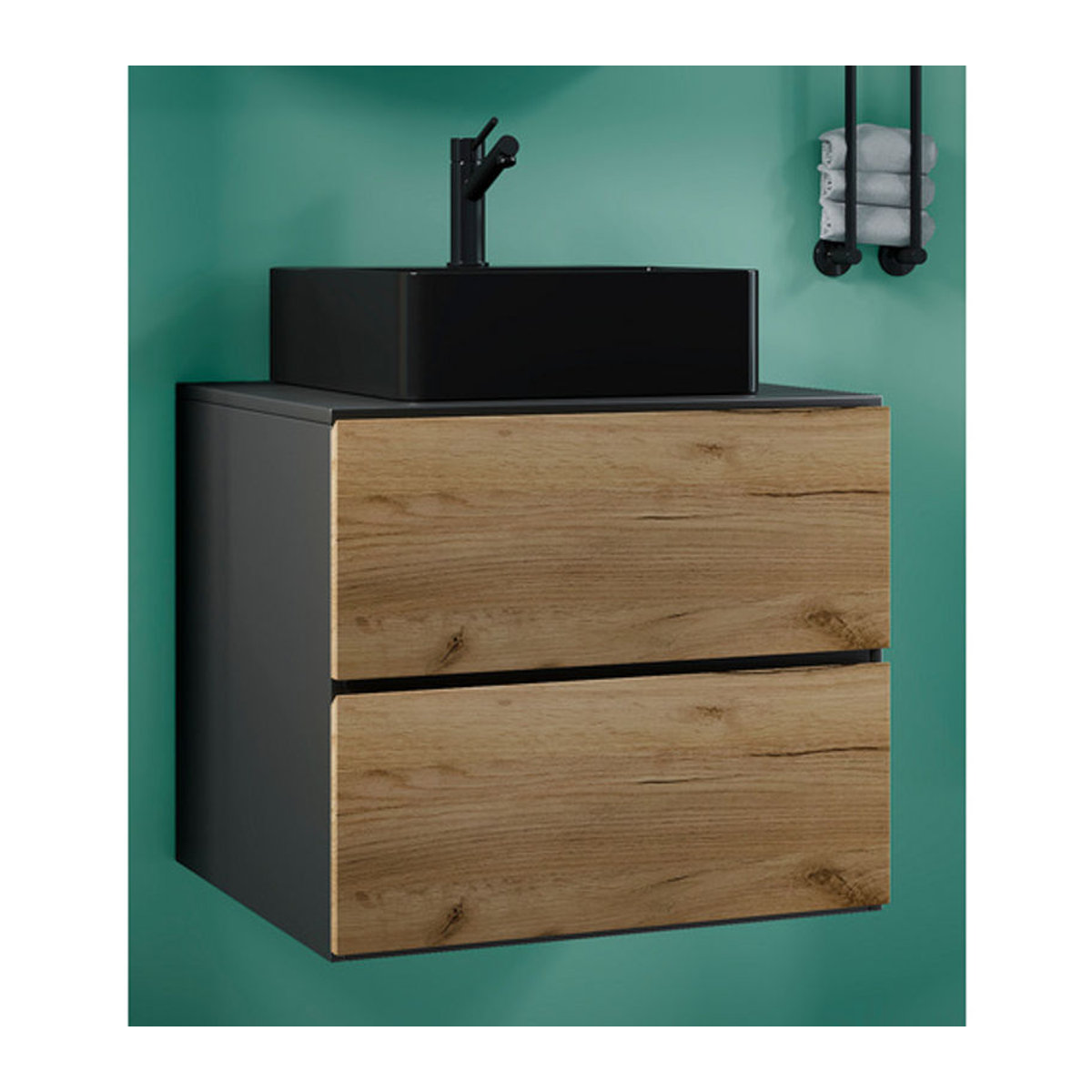 VCM Badmöbel-Set Lendas S BL, 2-tlg. Waschplatz mit Waschtisch und Unterschrank, Breite: 60 cm, Schwarz, Grau und Eiche Natur - Bild 3