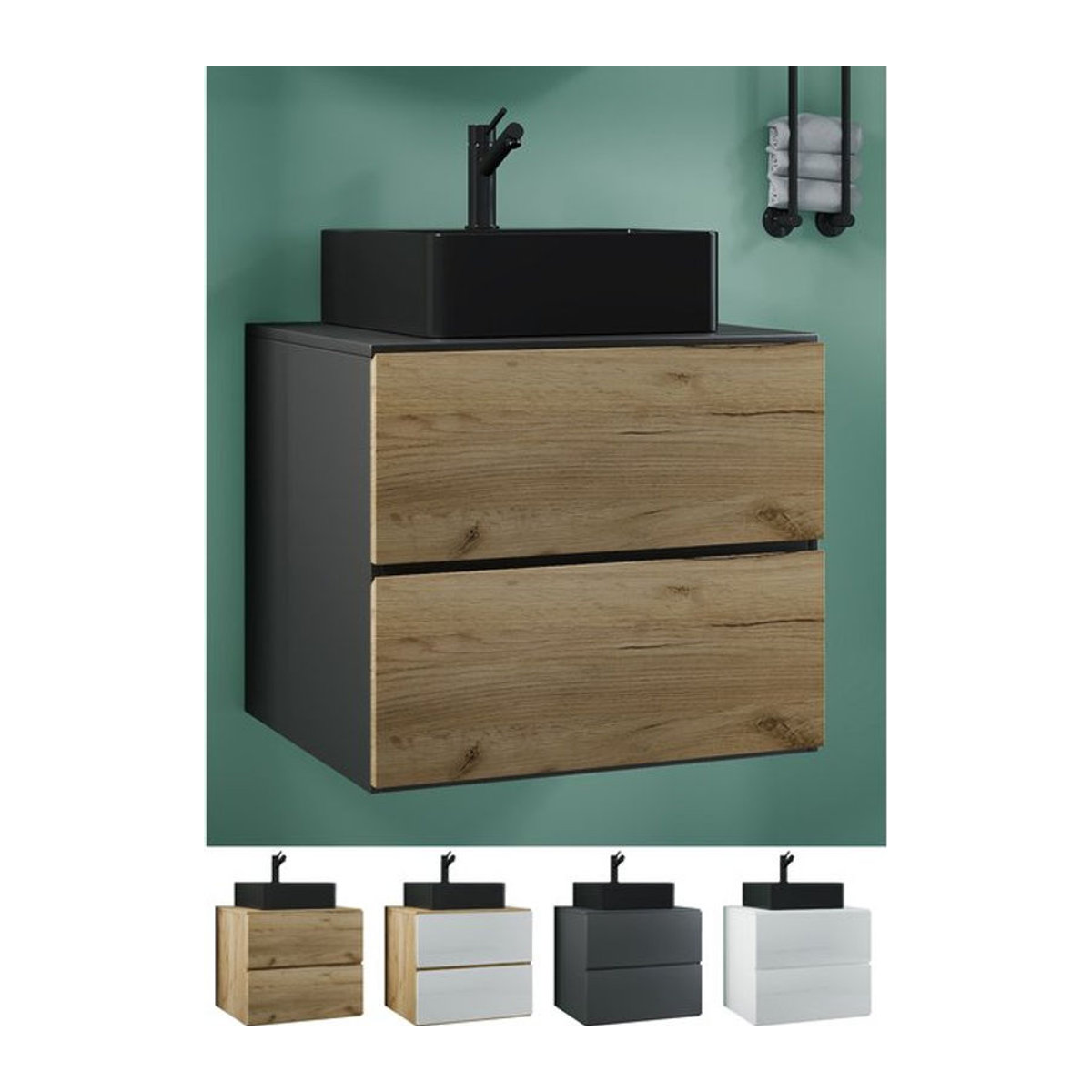 VCM Badmöbel-Set Lendas S BL, 2-tlg. Waschplatz mit Waschtisch und Unterschrank, Breite: 60 cm, Schwarz, Grau und Eiche Natur - Bild 4