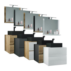 VCM Badmöbel Set Lendas S BL in Schwarz mit Keramik-Waschtisch, Unterschrank und Spiegel, Breite: 60 cm