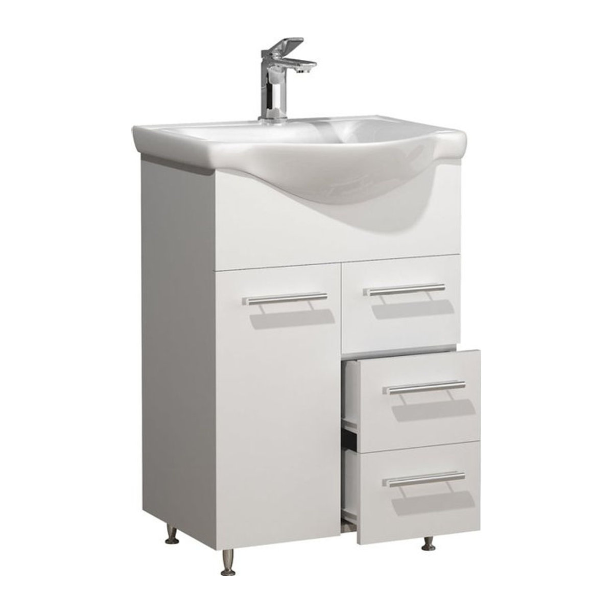VCM Badmöbel-Set Lisalo L in Weiß: 2-tlg. Waschplatz mit Keramik-Waschbecken und Unterschrank mit Schubladen, Breite: 55 cm - Bild 1