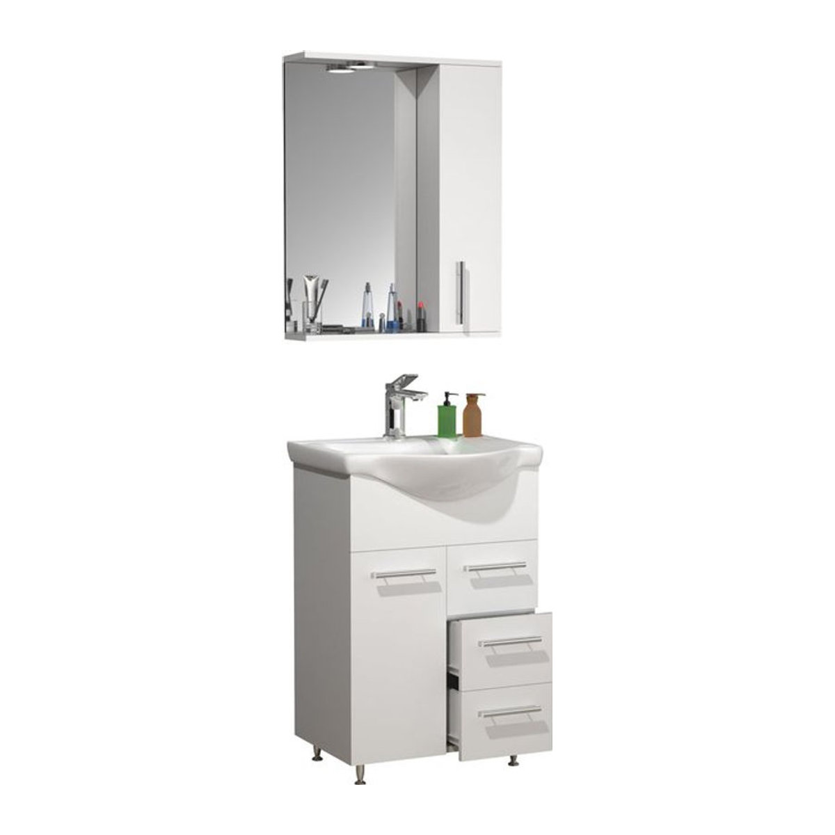 VCM Badmöbel-Set Lisalo L in Weiß: 3-tlg. Waschplatz-Komplettset mit Keramik-Waschbecken, Unterschrank und Spiegelschrank mit praktischen Schubladen und Drehtüren, Breite: 55 cm - Bild 1