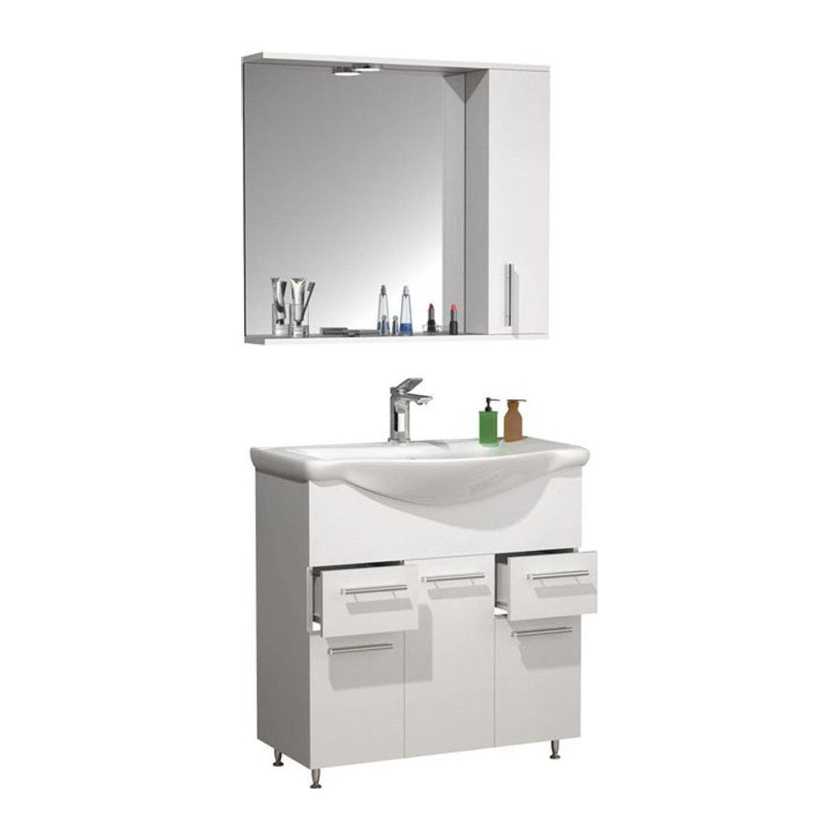 VCM Badmöbel-Set Lisalo XL in Weiß: 3-tlg. modernes Waschplatz-Komplettset mit Keramik-Waschbecken, Unterschrank mit 75 cm Breite und Spiegelschrank - Bild 1
