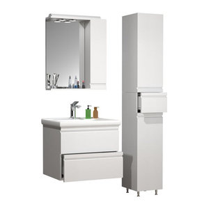 VCM Badmöbel Set Silora L 4-tlg. mit Waschtisch 60 cm, Spiegelschrank, Hochschrank und grifflosen Schubladen