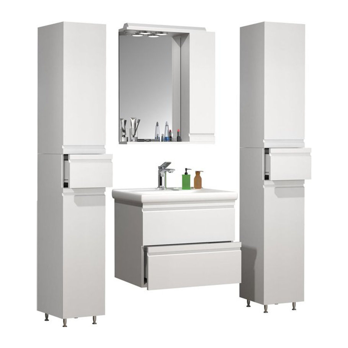VCM Badmöbel Set Silora L 5-tlg. mit Keramik Waschbecken, Waschtisch Unterschrank 60 cm, Spiegelschrank und 2x Hochschrank - Bild 1