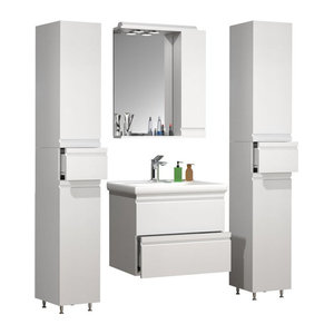 VCM Badmöbel Set Silora L 5-tlg. mit Keramik Waschbecken, Waschtisch Unterschrank 60 cm, Spiegelschrank und 2x Hochschrank