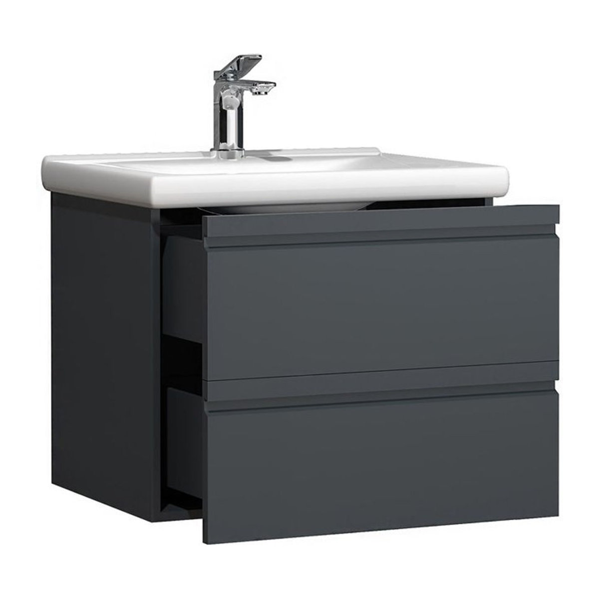 VCM Badmöbel Set Silora L in Anthrazit mit Keramik Waschbecken und grifflosen Schubladen, Breite: 60 cm - Bild 1