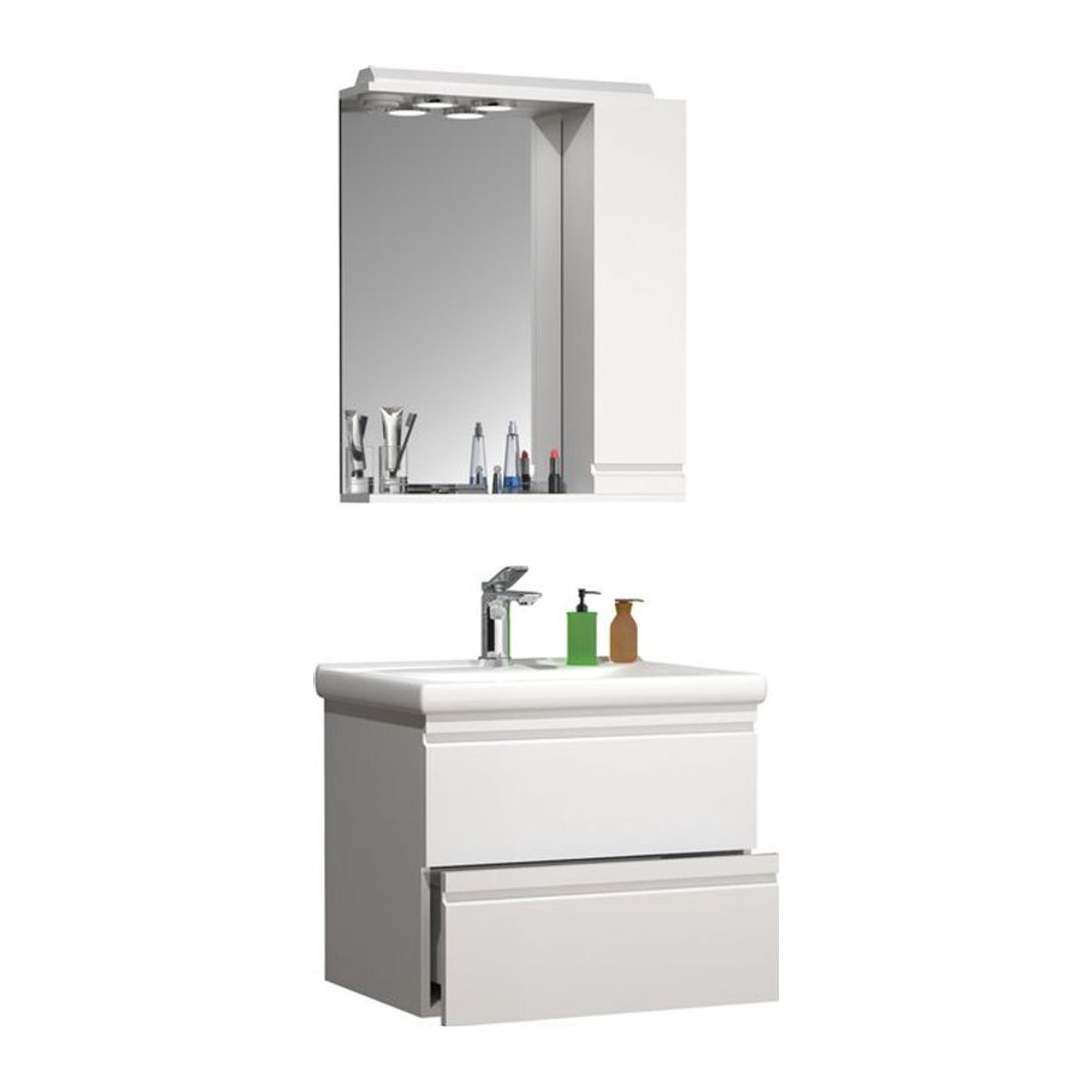 VCM Badmöbel Set Silora L in Weiß mit Keramik Waschbecken, Spiegelschrank und Unterschrank mit 60 cm Breite - Bild 1