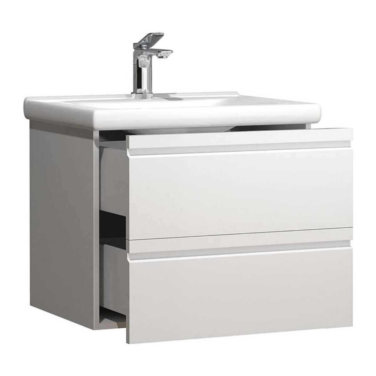 VCM Badmöbel Set Silora L in Weiß mit Keramik Waschbecken und grifflosen Schubladen, 2-tlg. Waschplatz mit 60 cm Breite - Bild 1