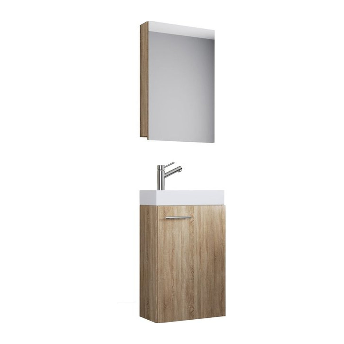 VCM Badmöbel-Set Slito 3-teilig für Gäste-WC in Eiche Natur mit Keramik-Waschtisch und Spiegelschrank B/H/T: 41 x 130 x 22,77 cm - Bild 1