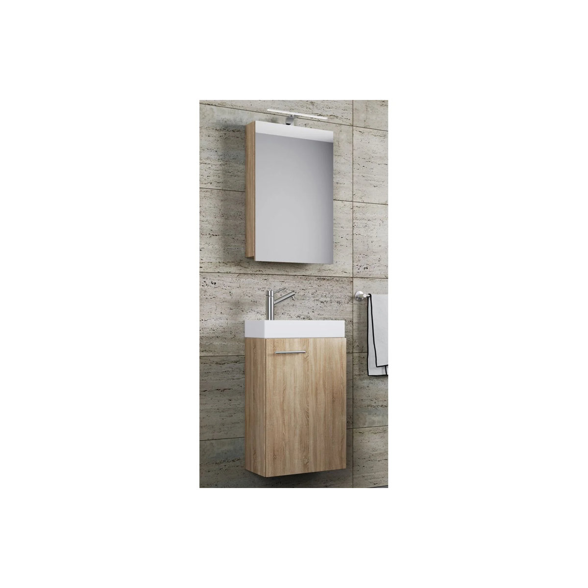 VCM Badmöbel-Set Slito 3-teilig für Gäste-WC in Eiche Natur mit Keramik-Waschtisch und Spiegelschrank B/H/T: 41 x 130 x 22,77 cm - Bild 2