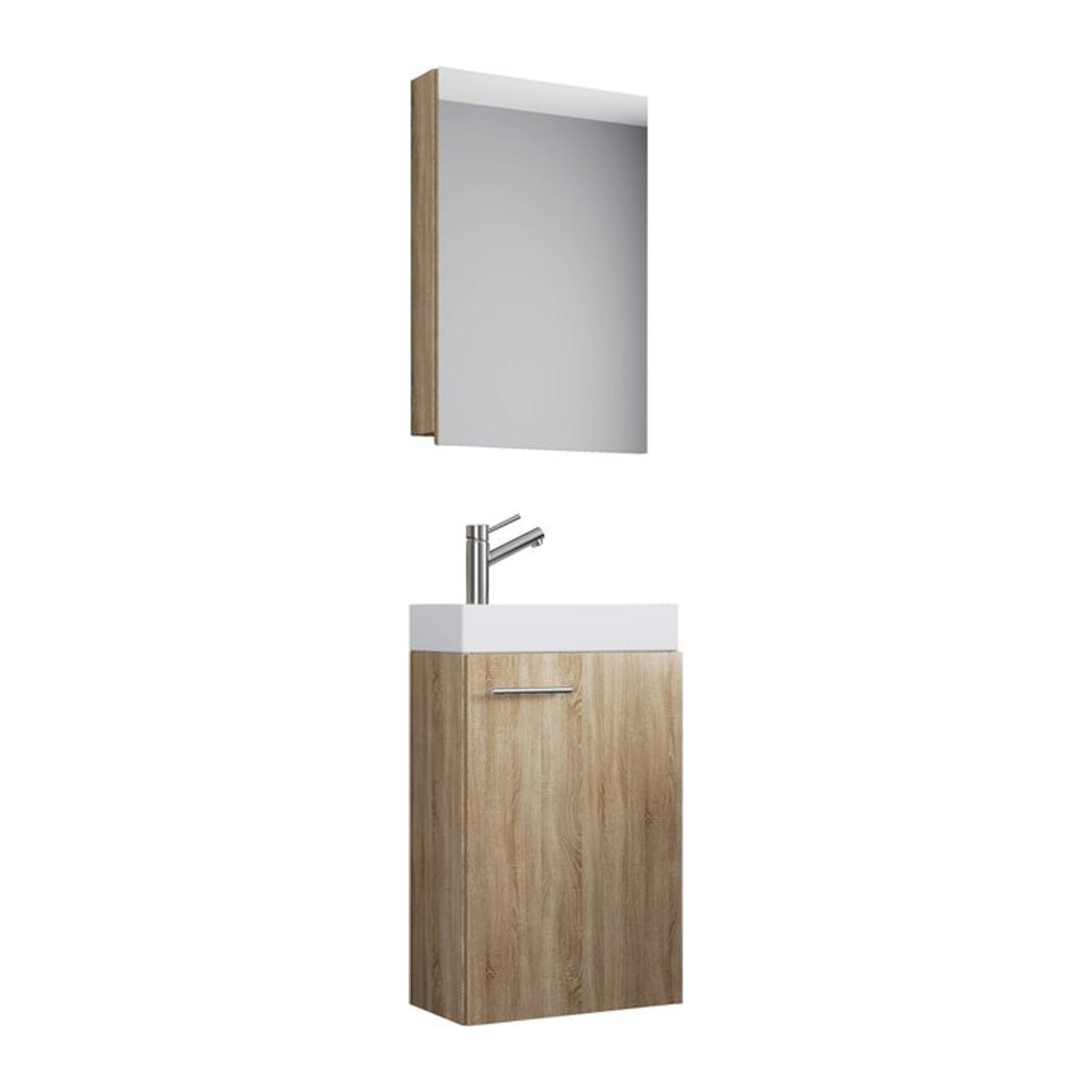VCM Badmöbel-Set Slito 3-teilig für Gäste-WC in Eiche Natur mit Keramik-Waschtisch und Spiegelschrank B/H/T: 41 x 130 x 22,77 cm - Bild 5