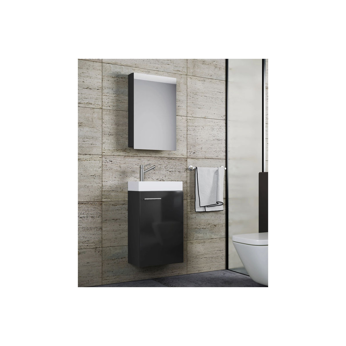 VCM Badmöbel-Set Slito in Schwarz mit Spiegelschrank und Unterschrank, B/H/T: 41 x 130 x 22 cm - Bild 2