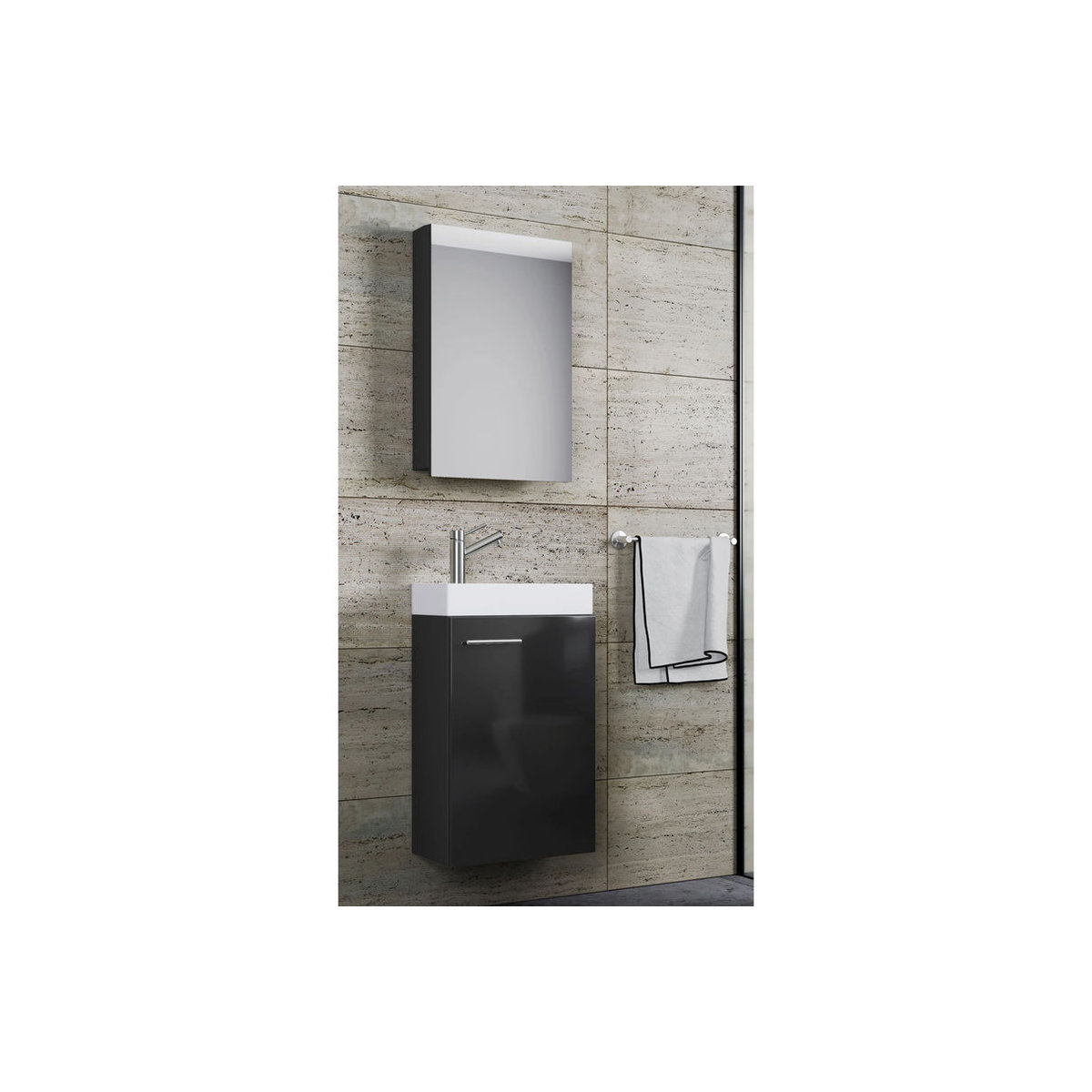 VCM Badmöbel-Set Slito in Schwarz mit Spiegelschrank und Unterschrank, B/H/T: 41 x 130 x 22 cm - Bild 3