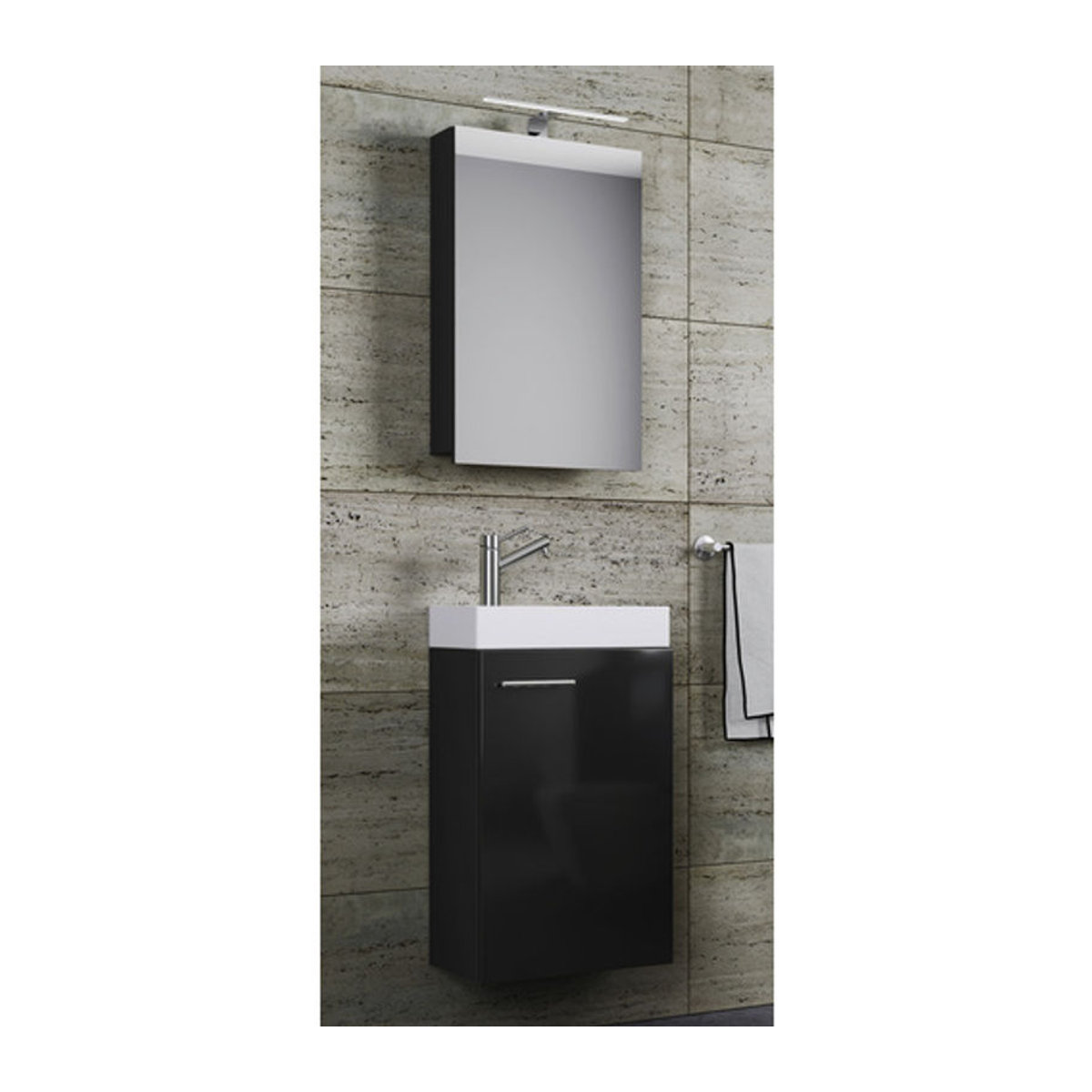 VCM Badmöbel-Set Slito in Schwarz mit Spiegelschrank und Unterschrank, B/H/T: 41 x 130 x 22 cm - Bild 5