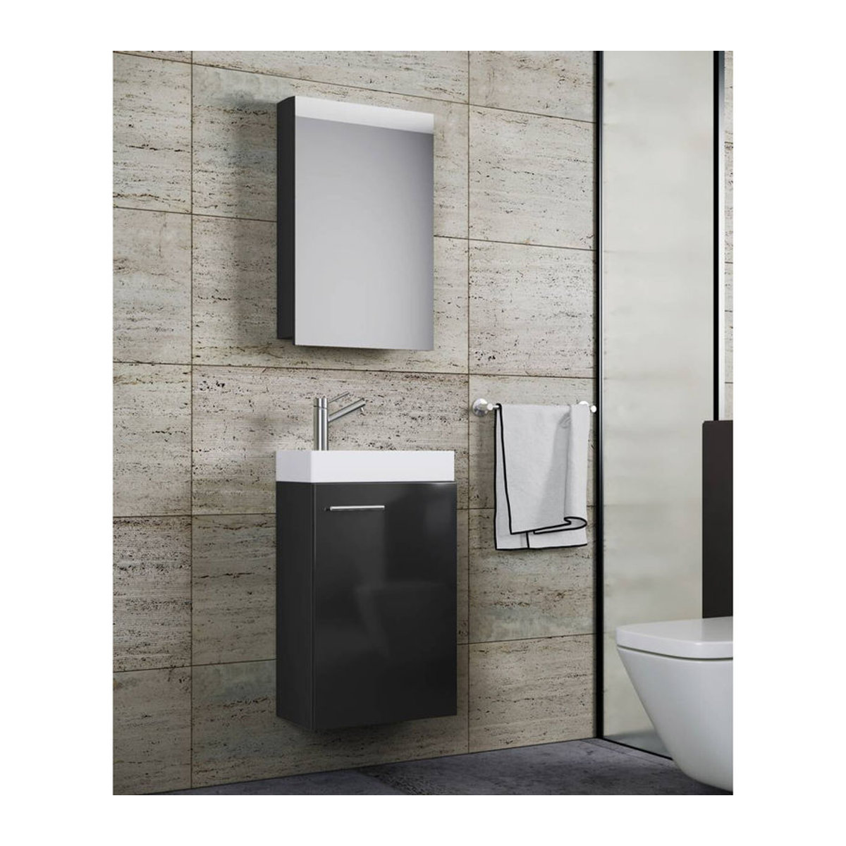 VCM Badmöbel-Set Slito in Schwarz mit Spiegelschrank und Unterschrank, B/H/T: 41 x 130 x 22 cm - Bild 6