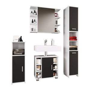 VCM Badmöbel-Set Zalo II in Weiß/Schwarz mit Unterschrank, Midischrank, Hochschrank und Spiegelschrank, B/H/T: 140 x 180 x 30 cm