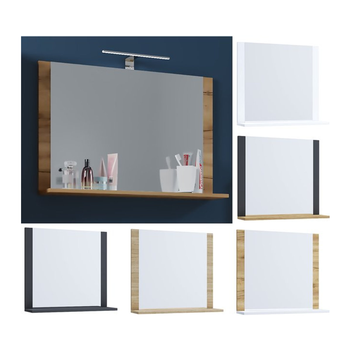 VCM Badspiegel Lendas rahmenlos mit Ablage in Weiß, H x B x T: 55 x 60 x 17 cm - Bild 1