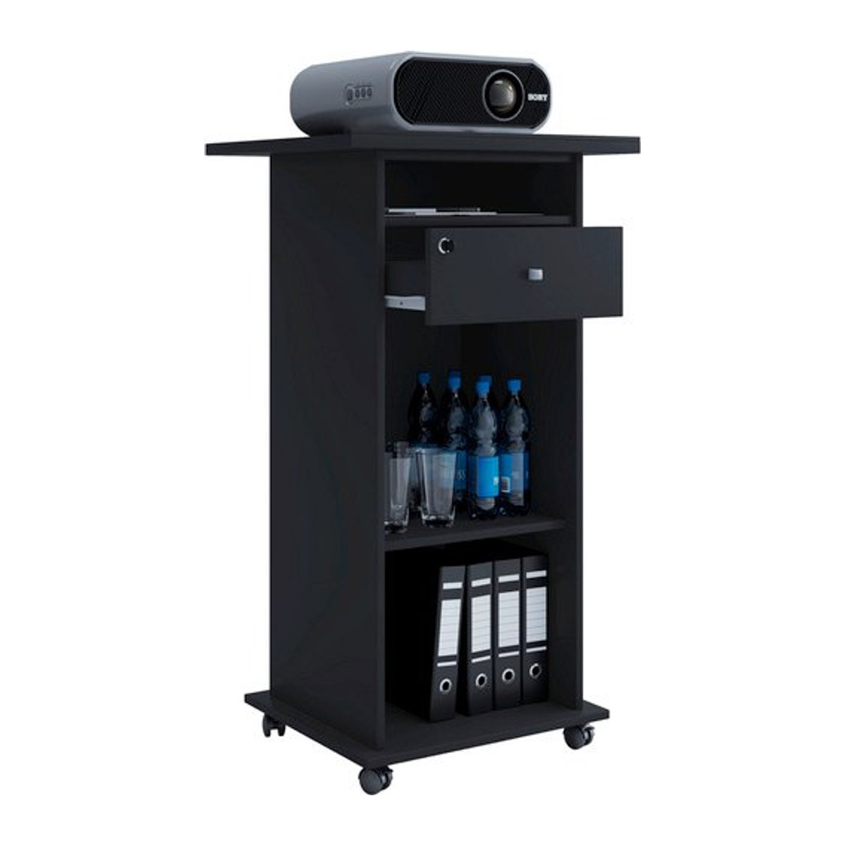 VCM Beamer-Stand Neta freistehend aus Holzwerkstoff in Schwarz, B: 60 cm, H: 108 cm, T: 50 cm - Bild 1