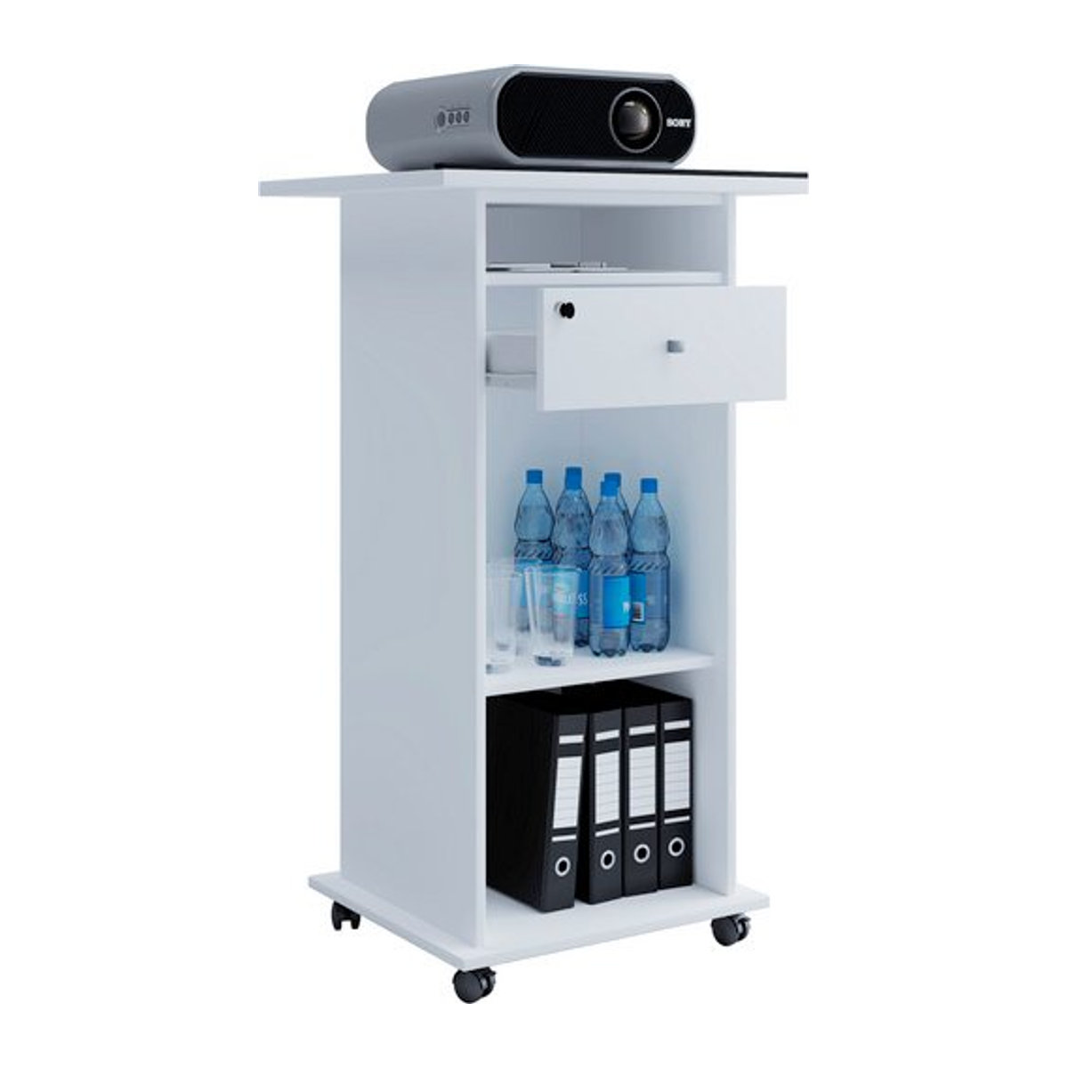 VCM Beamer-Stand Neta freistehend in Weiß aus Holzwerkstoff B/H: 60 x 108 cm - Bild 1
