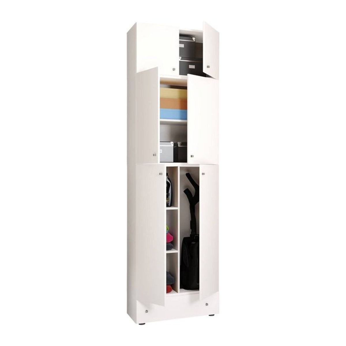 VCM Besenschrank Lona in Weiß aus Holz mit 6 Fächern, 2 Türen und einer Schublade, H x B x T: 240 x 70 x 39 cm - Bild 2