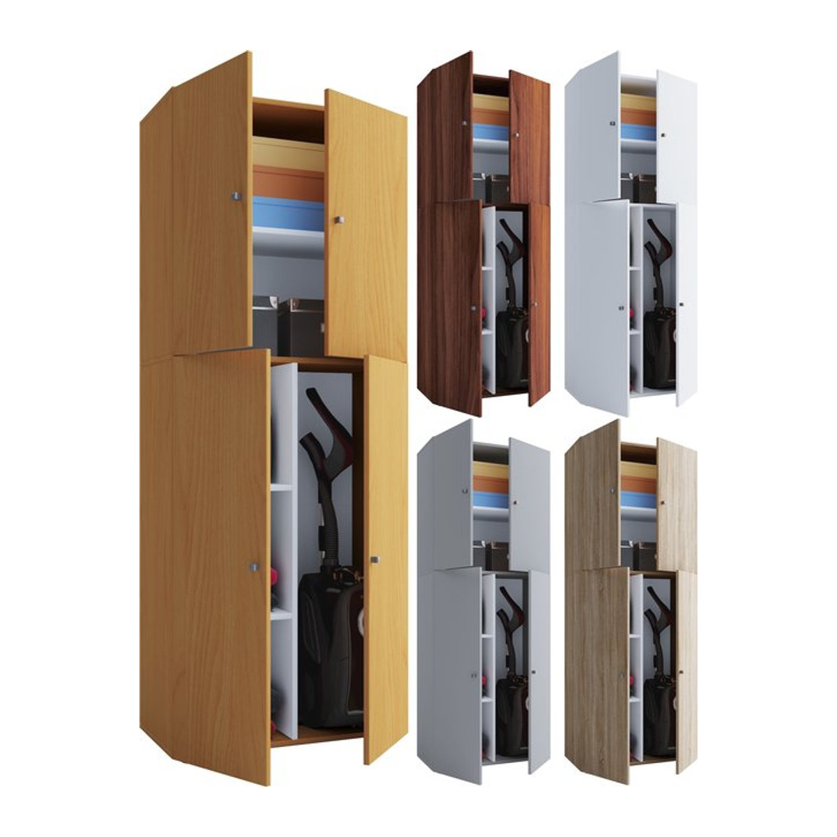 VCM Besenschrank Lona Putzschrank mit Drehtüren in Buche Nachbildung und Weiß B/H/T: 70 x 182 x 40 cm - Bild 1