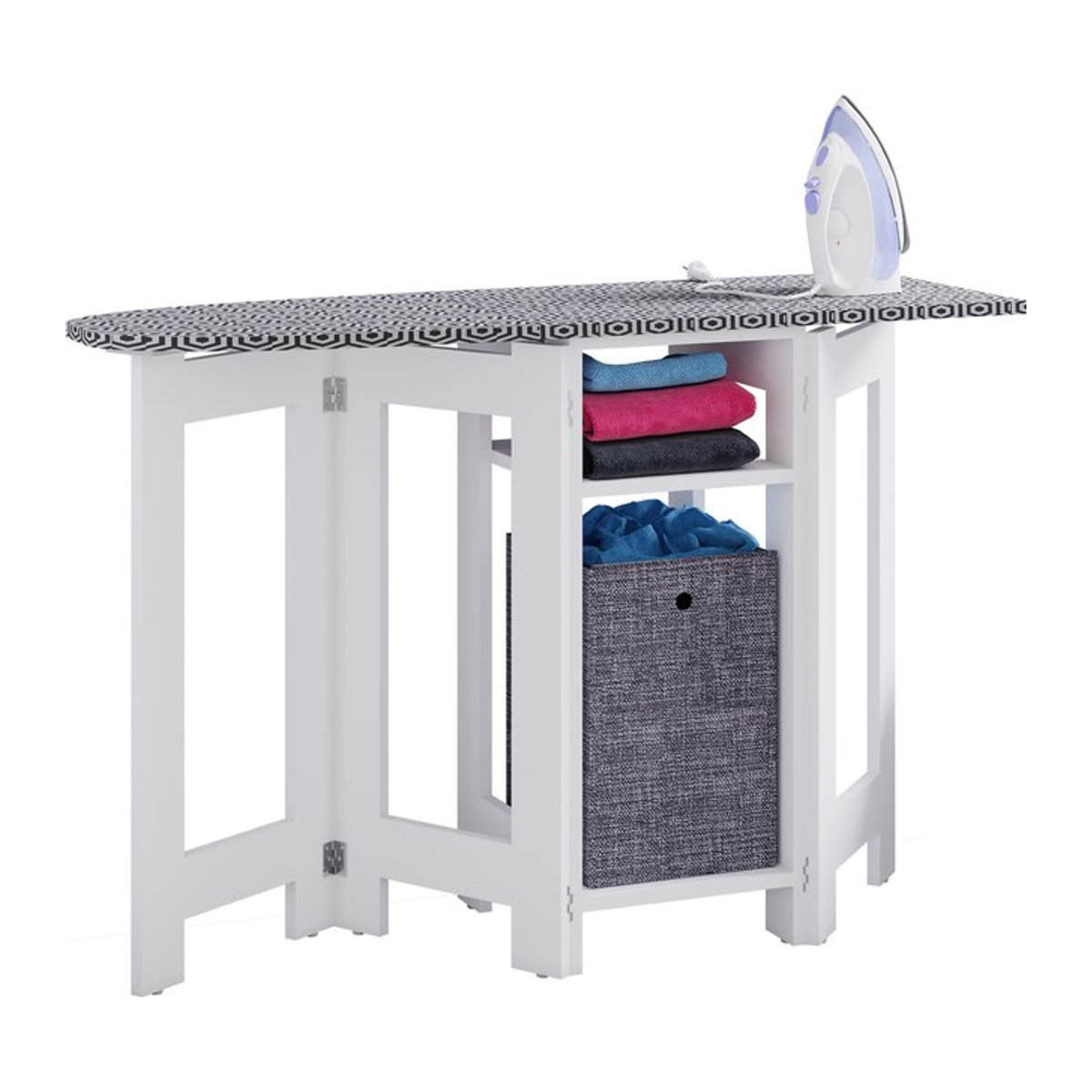 VCM Bigalos Bügelschrank aus Holz und Metall in Weiß mit geometrischem Design, H x B x T: 75 x 112 x 37 cm - Bild 1