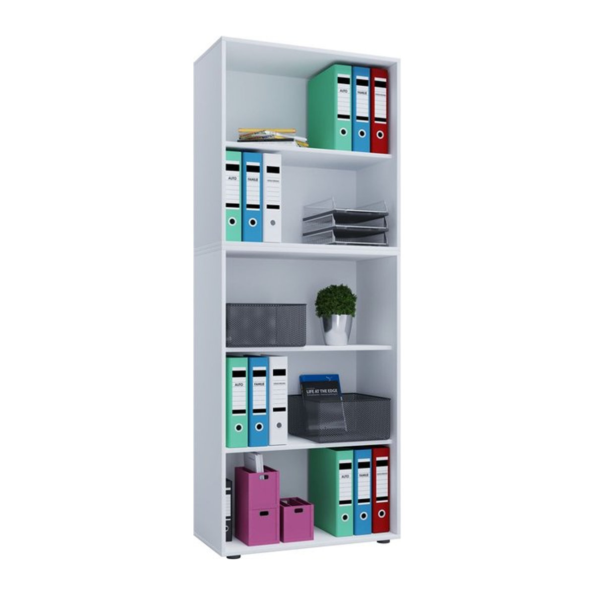 VCM Büroregal Lona Aktenregal aus Holz und Metall in Weiß, B: 70 cm, T: 40 cm, H: 178 cm - Bild 1