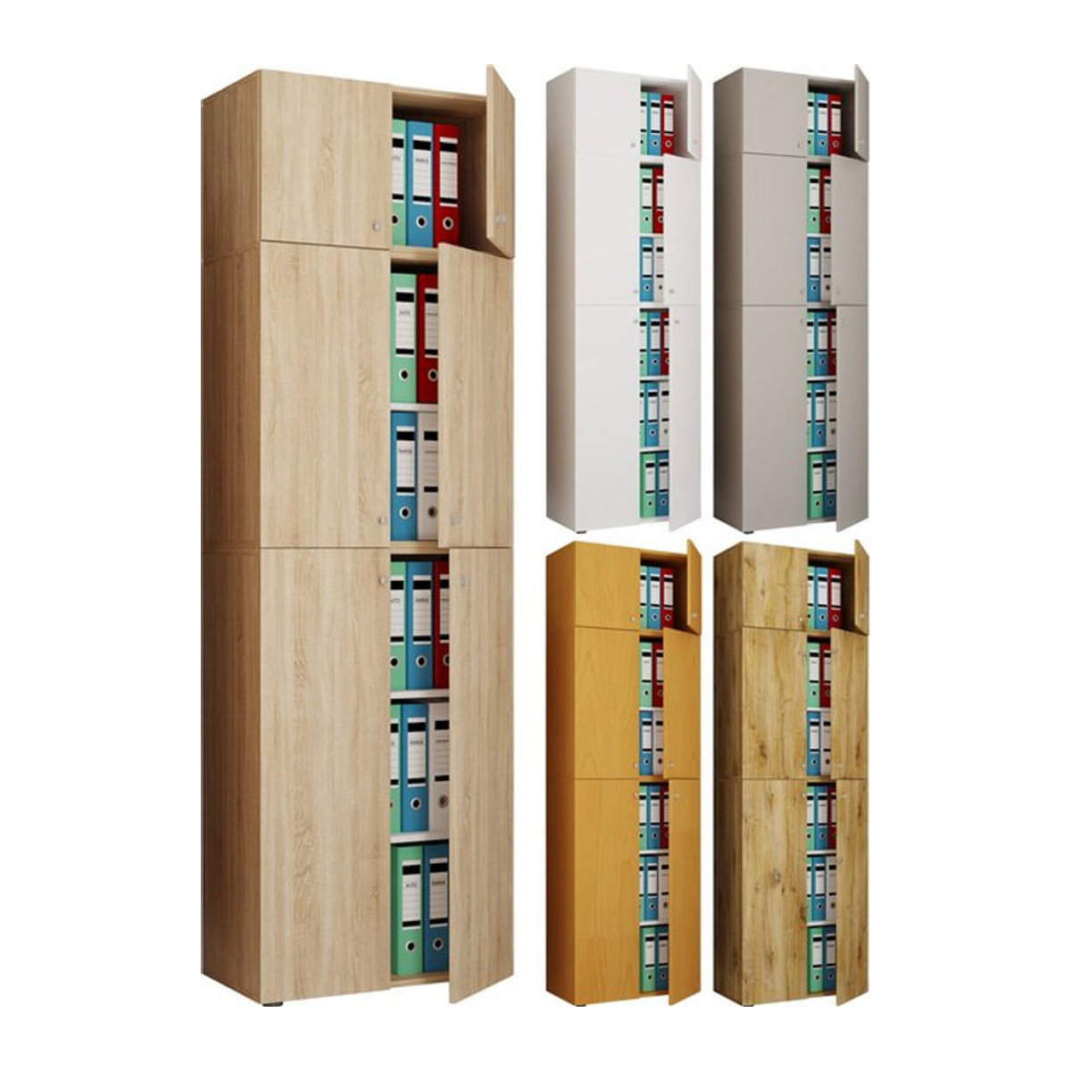 VCM Büroschrank Lona Aktenschrank mit Drehtüren und Aufsatz, Grau, B/T/H: 70 x 39 x 223 cm - Bild 4
