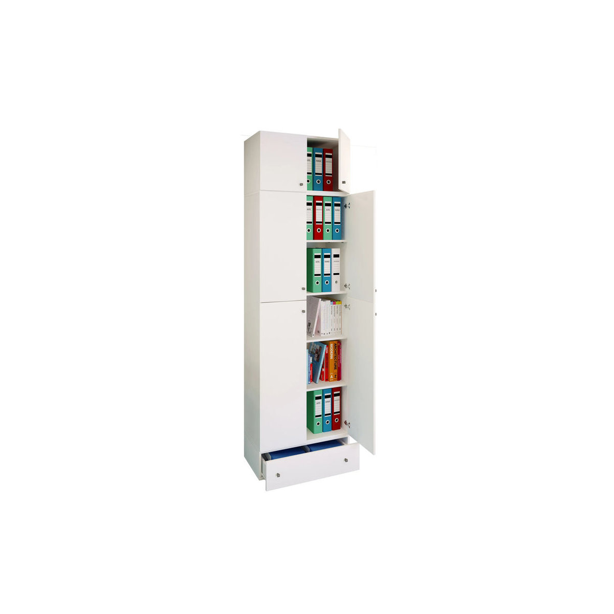 VCM Büroschrank Lona in Weiß mit 5 Fächern, Aufsatz, Schublade und Drehtüren, B/H/T: 70 x 240 x 39 cm - Bild 2