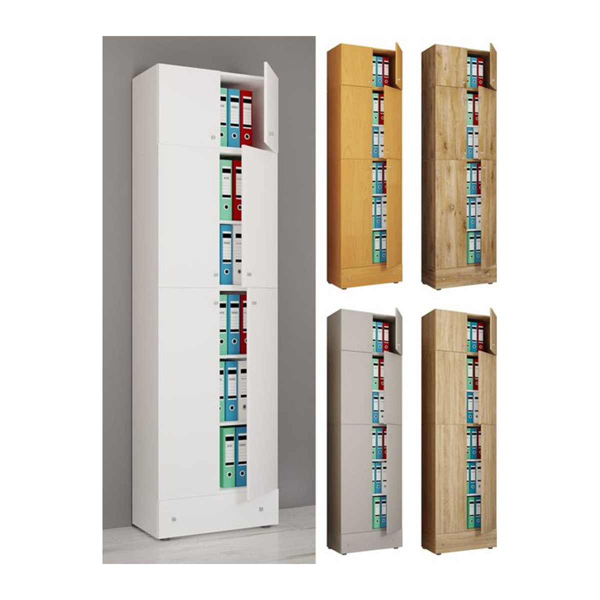 VCM Büroschrank Lona in Weiß mit 5 Fächern, Aufsatz, Schublade und Drehtüren, B/H/T: 70 x 240 x 39 cm - Bild 4