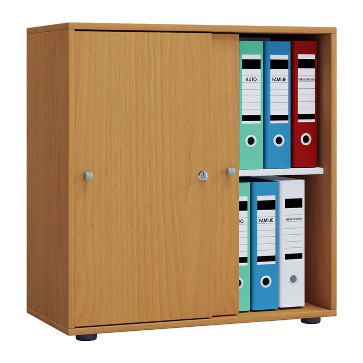 VCM Büroschrank Lona L mit Schiebetüren aus Holzwerkstoff, Buche/Braun, B/H/T: 70 x 74 x 37 cm, abschließbar mit verstellbaren Regalböden - Bild 1