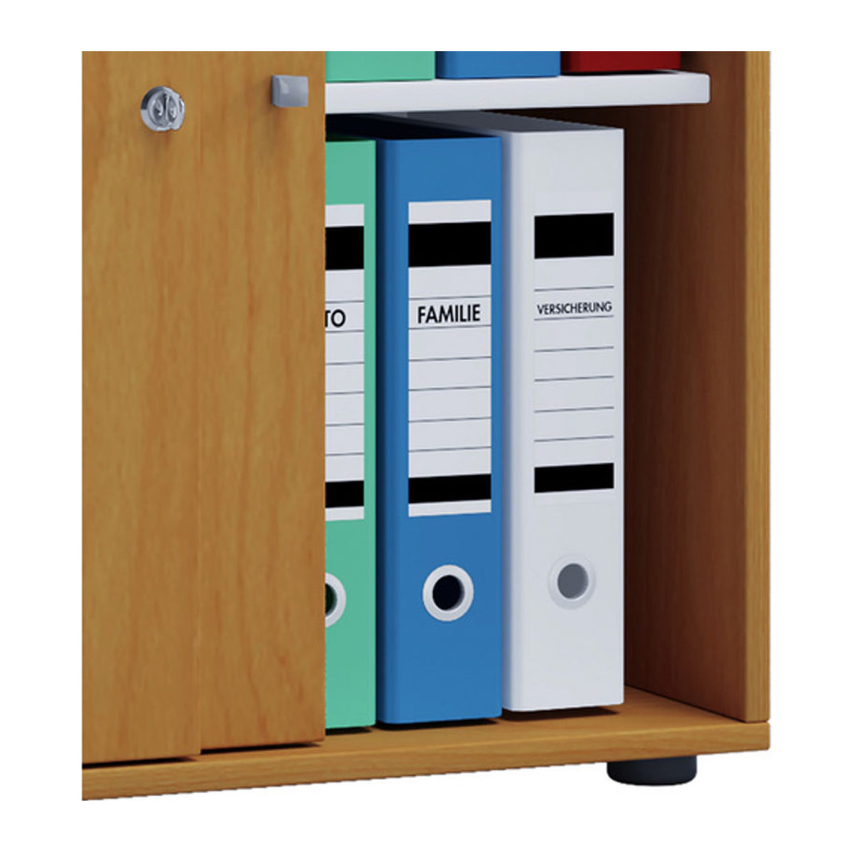 VCM Büroschrank Lona L mit Schiebetüren aus Holzwerkstoff, Buche/Braun, B/H/T: 70 x 74 x 37 cm, abschließbar mit verstellbaren Regalböden - Bild 2