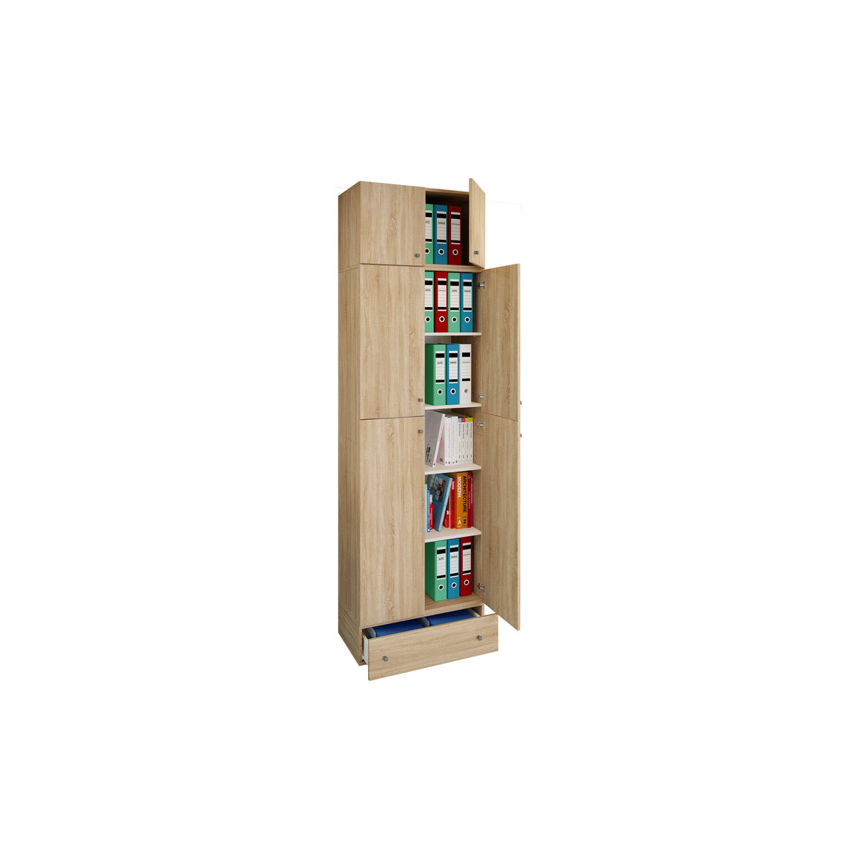 VCM Büroschrank Lona mit Aufsatz und Schublade, moderner Aktenschrank mit Drehtüren und verstellbaren Regalböden, B/H/T: 70 x 240 x 39 cm, Holzwerkstoff, Weiß/Braun - Bild 2