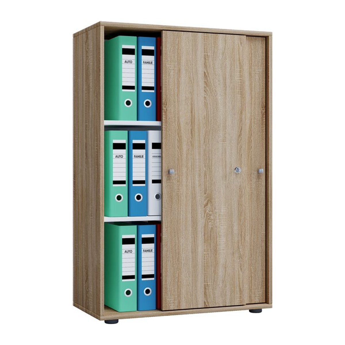 VCM Büroschrank Lona XL mit Schiebetüren, Sonoma Eiche, abschließbar, B/H/T: 70 x 110 x 37 cm - Bild 1