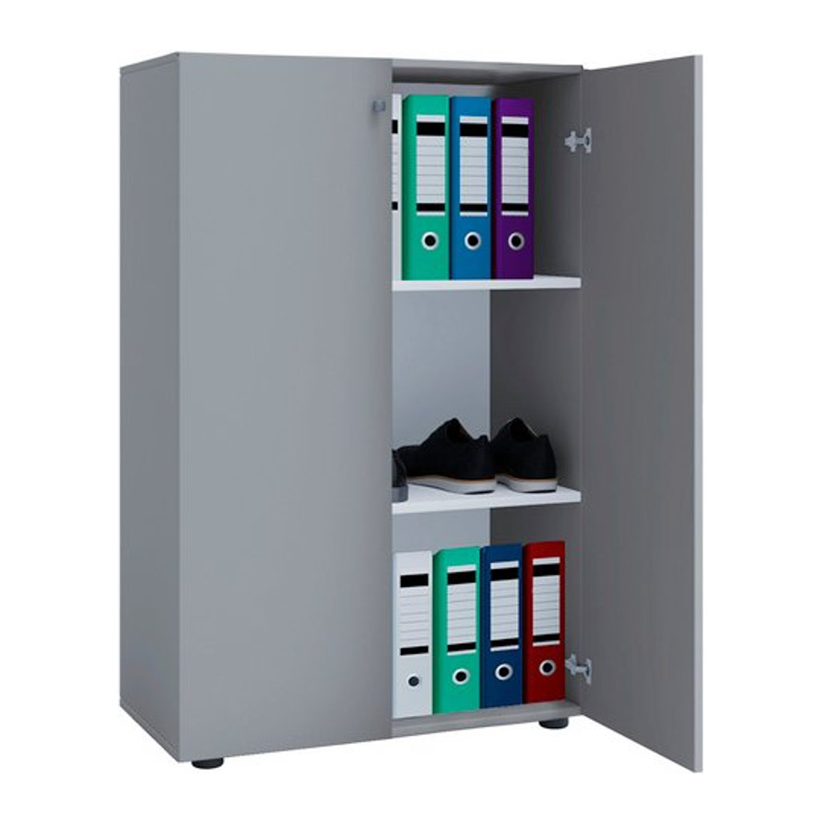 VCM Büroschrank mit Flügeltüren aus Holzwerkstoff, grau, B: 70 cm, T: 40 cm, H: 110 cm - Bild 1