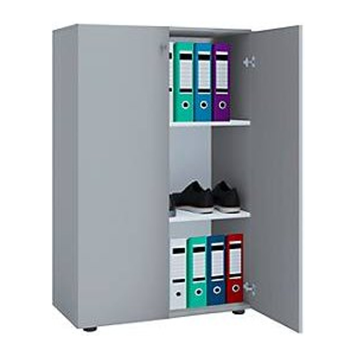 VCM Büroschrank mit Flügeltüren aus Holzwerkstoff, grau, B: 70 cm, T: 40 cm, H: 110 cm - Bild 2