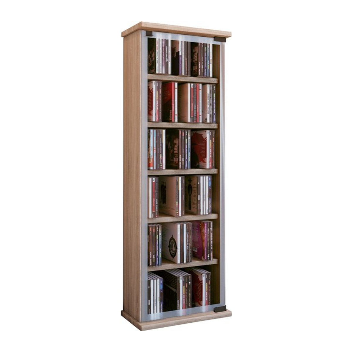 VCM CD/DVD Regal Classic in Braun aus Holz mit ESG-Sicherheitsglastüren, H 92 x B 31 x T 18 cm - Bild 2