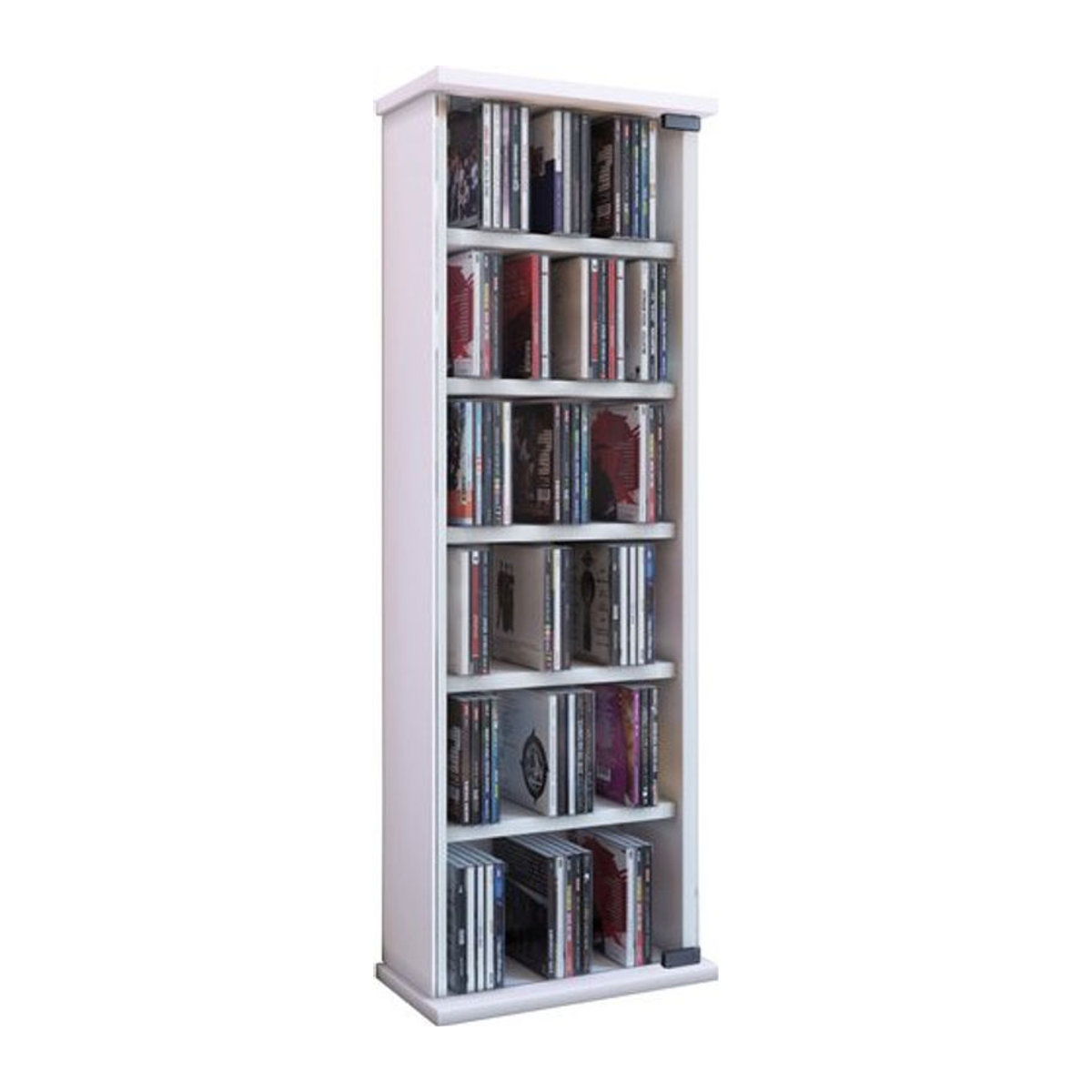 VCM CD und DVD Regal Vetro aus Holzwerkstoff mit ESG-Sicherheitsglastüren in Weiß, B/T/H: 31 x 18 x 91,5 cm - Bild 1