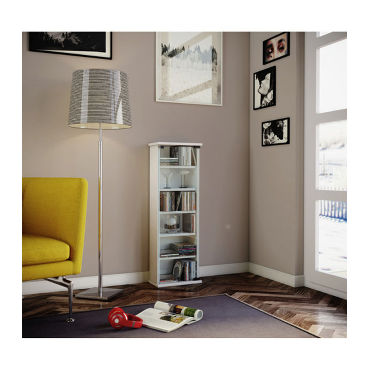 VCM CD und DVD Regal Vetro aus Holzwerkstoff mit ESG-Sicherheitsglastüren in Weiß, B/T/H: 31 x 18 x 91,5 cm - Bild 2