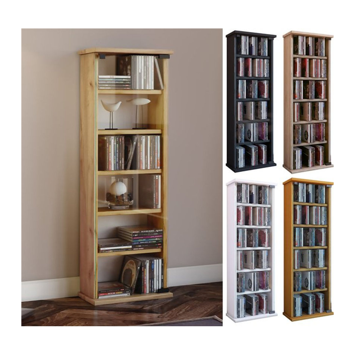 VCM CD und DVD Regal Vetro aus Holzwerkstoff mit ESG-Sicherheitsglastüren in Weiß, B/T/H: 31 x 18 x 91,5 cm - Bild 3