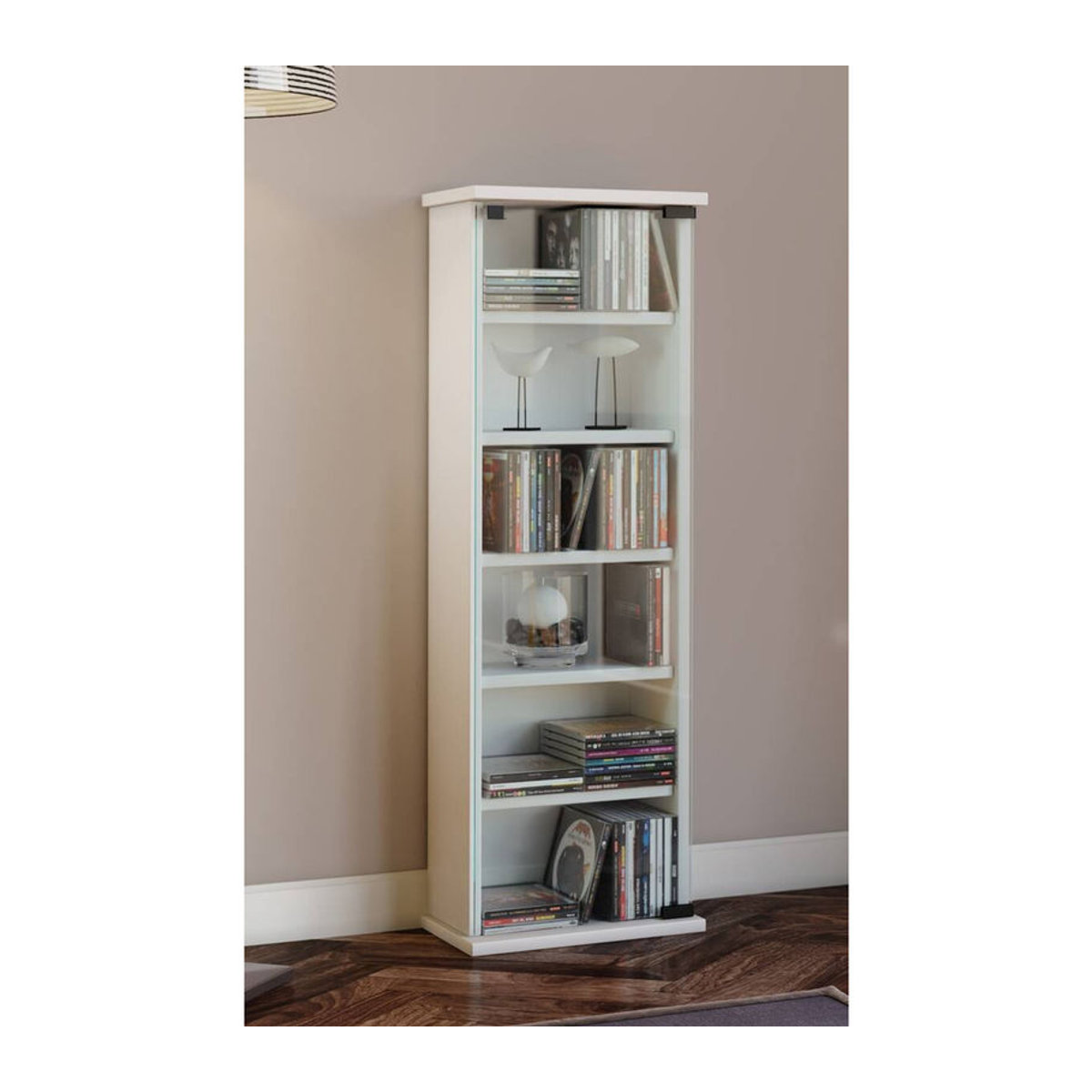 VCM CD und DVD Regal Vetro aus Holzwerkstoff mit ESG-Sicherheitsglastüren in Weiß, B/T/H: 31 x 18 x 91,5 cm - Bild 4