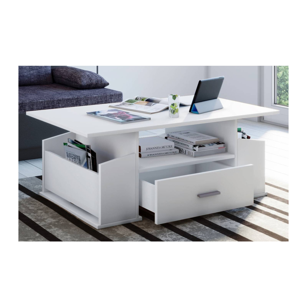 VCM Couchtisch Junata Weiß aus Holzwerkstoff, Rechteckig, B/H/T: 110 x 44 x 52 cm - Bild 5