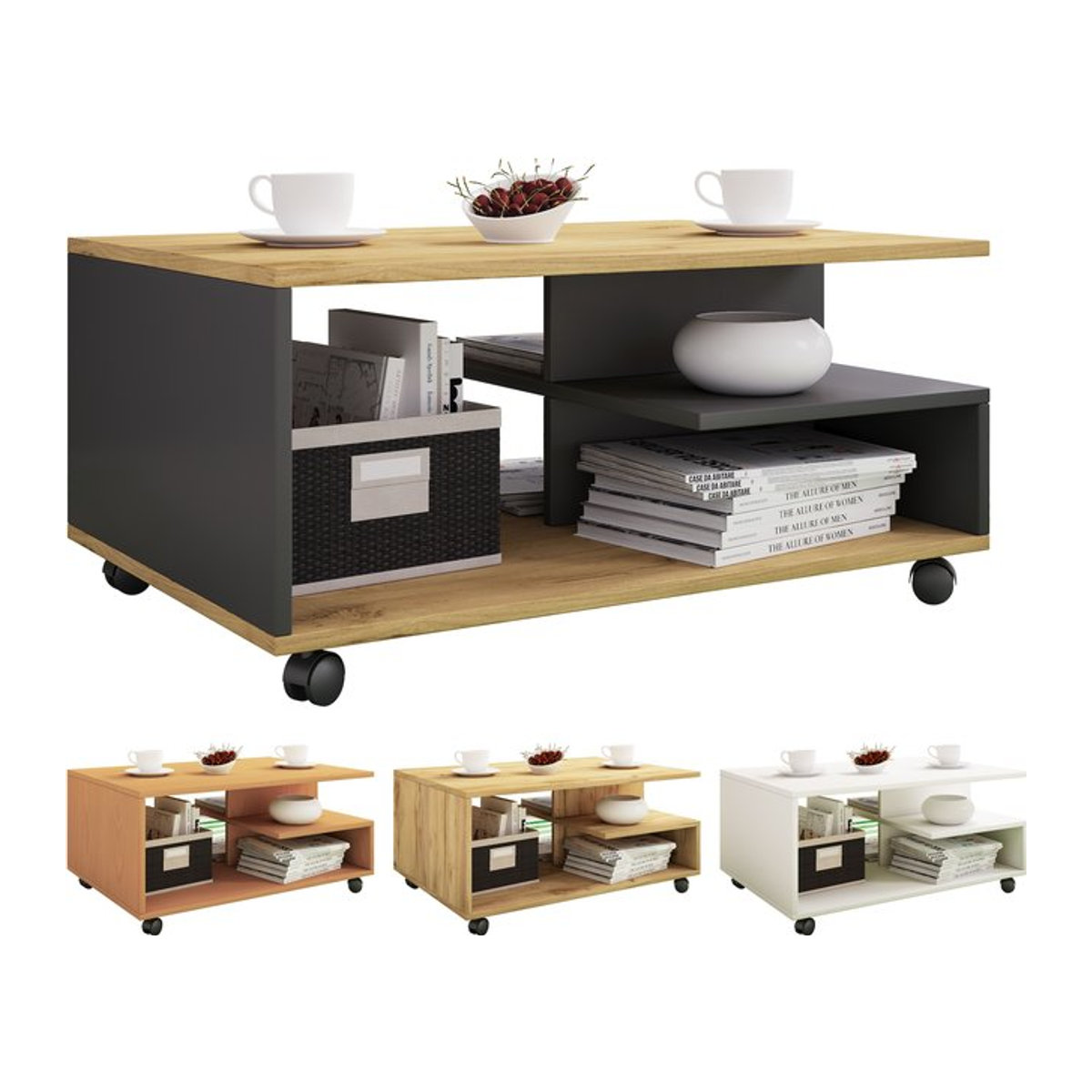 VCM Couchtisch Stango L aus Holz in Natur, minimalistisches Design, rechteckig und rollbar, H x B x T: 41 x 80 x 50 cm - Bild 1