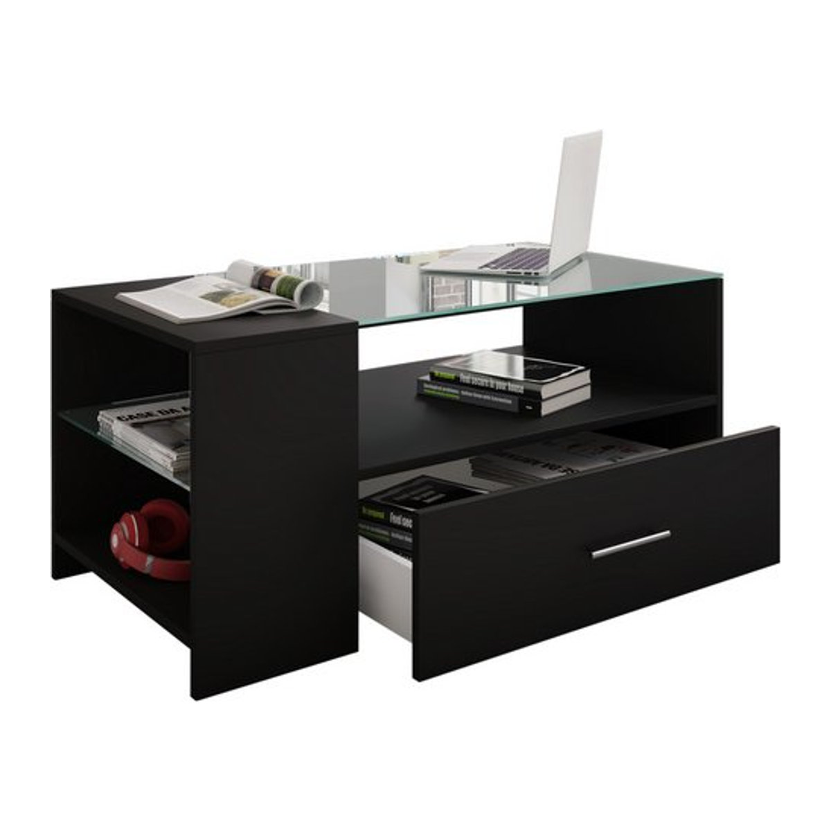 VCM Couchtisch Tindala Modern in Schwarz aus Holzwerkstoff und Glas, B/T/H: 50 x 50 x 45 cm - Bild 1
