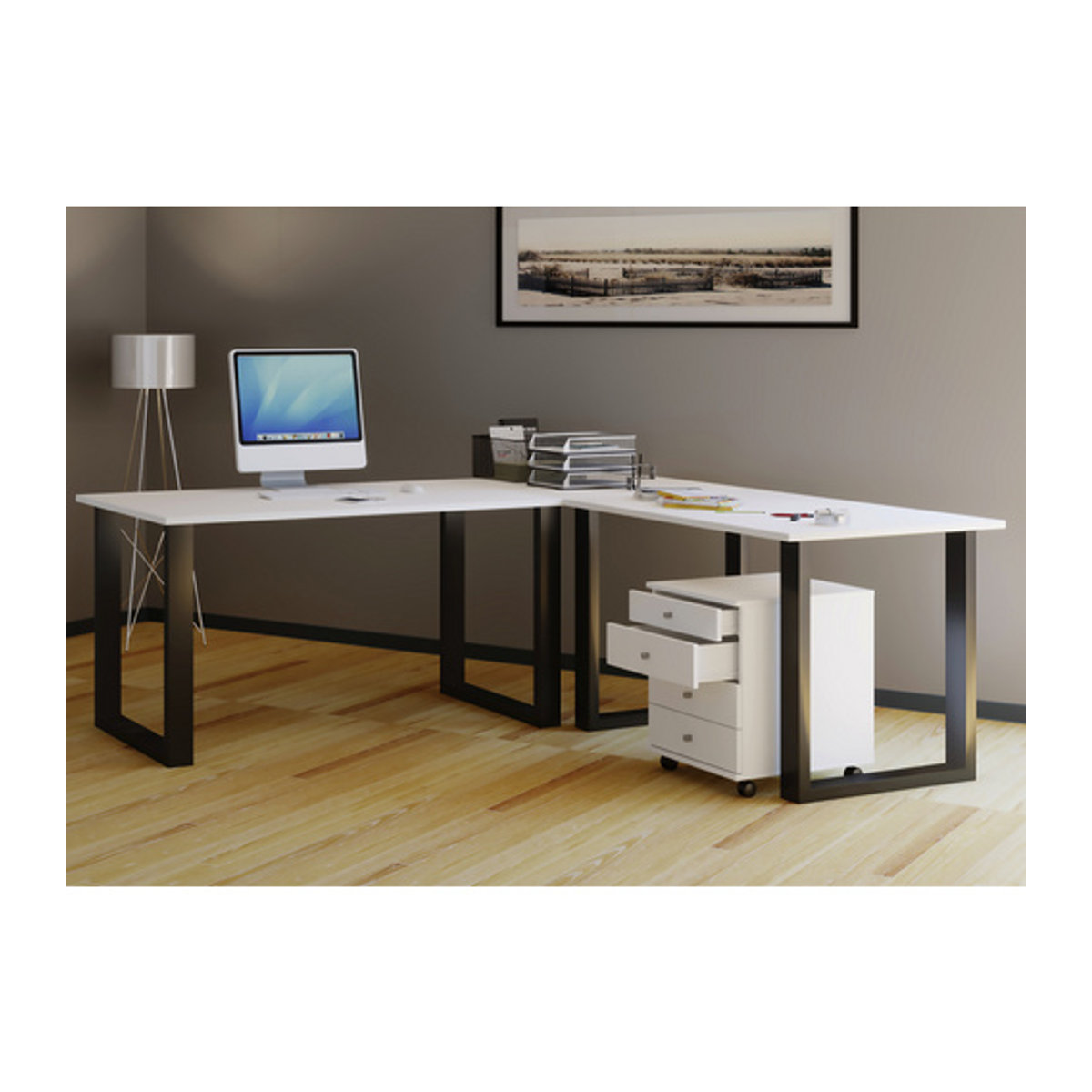 VCM Eck-Schreibtisch Lona in Weiss, modern gestaltet, B/H/T: 80 x 76 x 190 cm - Bild 2