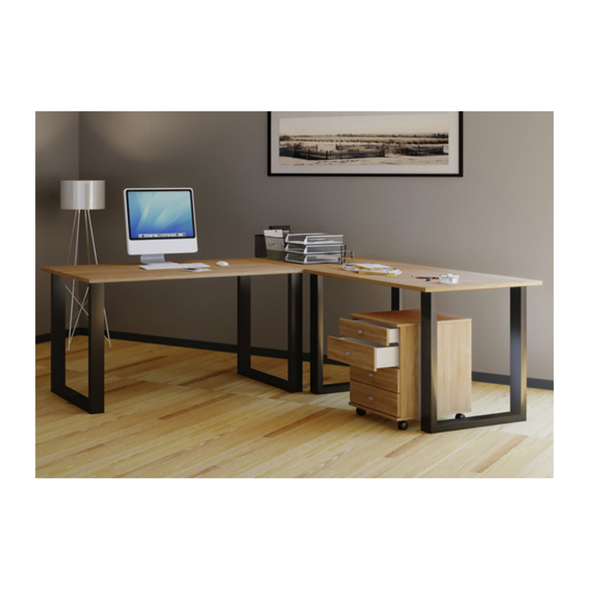 VCM Eckschreibtisch Lona in Braun aus Holz und Metall, B/T/H: 220 x 80 x 76 cm - Bild 3