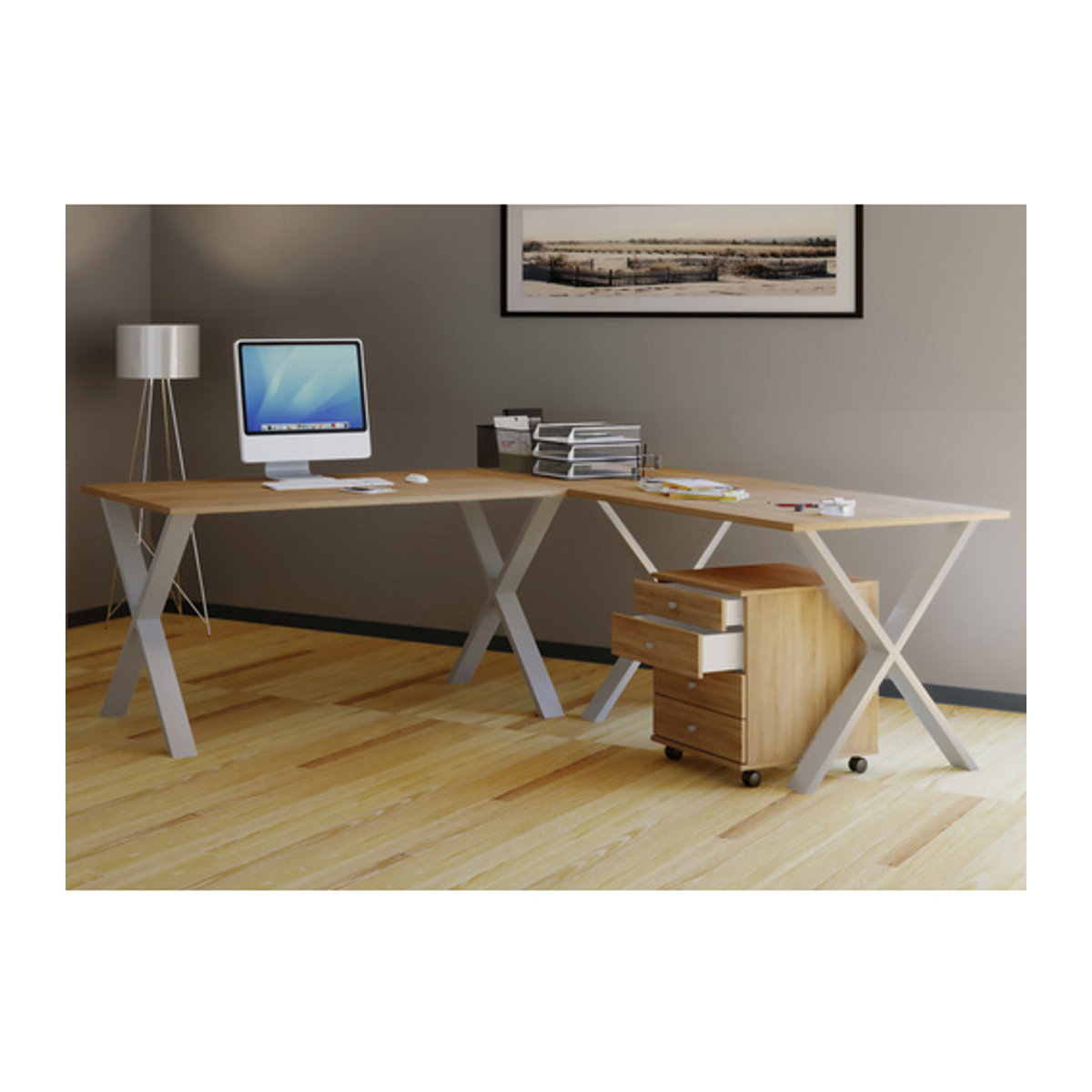 VCM Eckschreibtisch Lona in Braun und Silber, L-Form Arbeitstisch mit Tiefe: 50 cm, Breite: 190 cm, Höhe: 76 cm - Bild 2