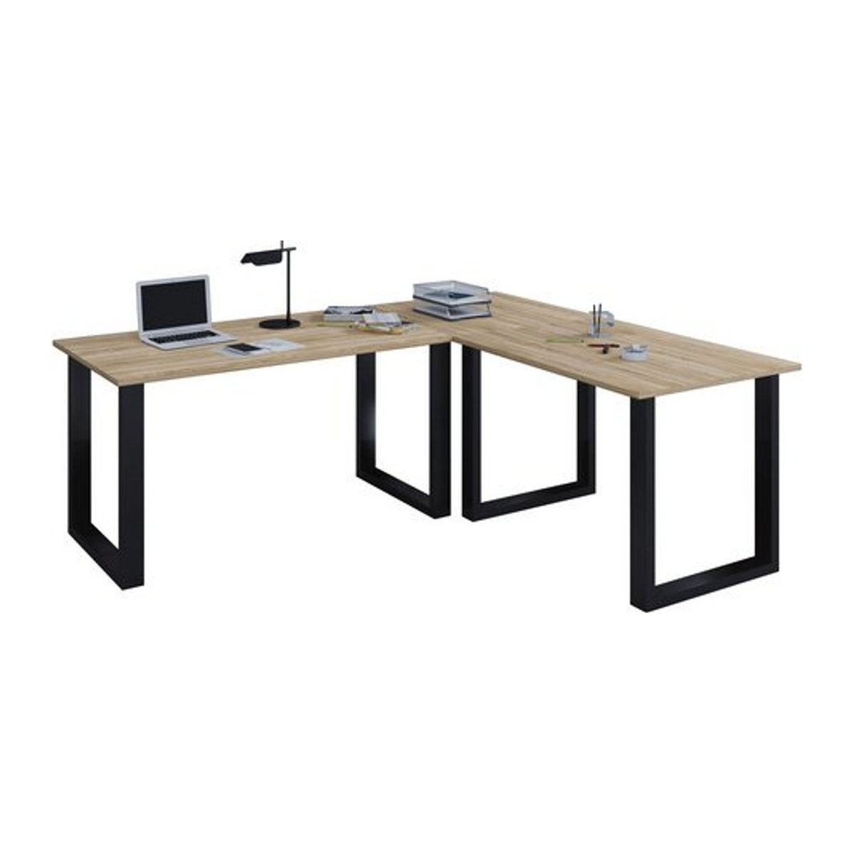 VCM Eckschreibtisch Lona in Industrial Design aus Holz und Metall, L-Form, B: 160 cm, H: 76 cm, T: 50 cm - Bild 1