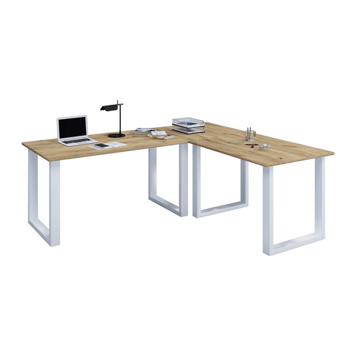 VCM Eckschreibtisch Lona U aus Holz und Metall in Braun, L-Form mit B/T: 190 x 50 cm - Bild 1