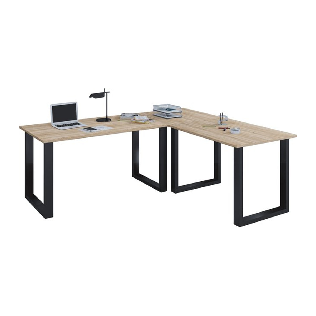 VCM Eckschreibtisch Lona U in Braun aus Holz und Metall, B/T/H: 160 x 80 x 76 cm - Bild 1